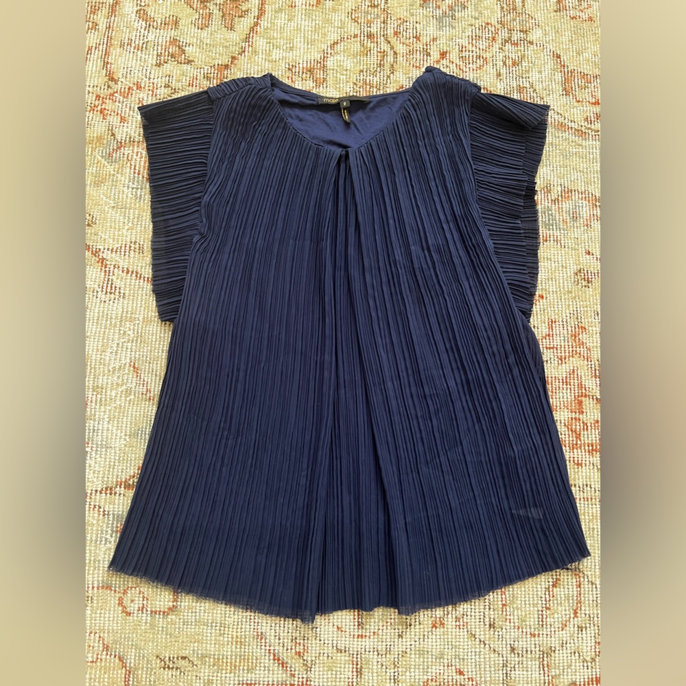 Maje, pleated polyester top, size small (French 2)